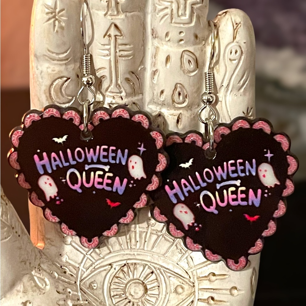 Halloween Queen Acrylic Heart Earrings
